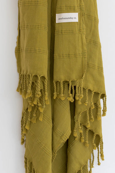 Luxe Stonewash Turkish Towel/Throw - Mustard Green