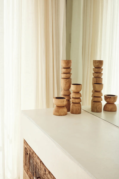 Alev Natural Wood Candle Holders
